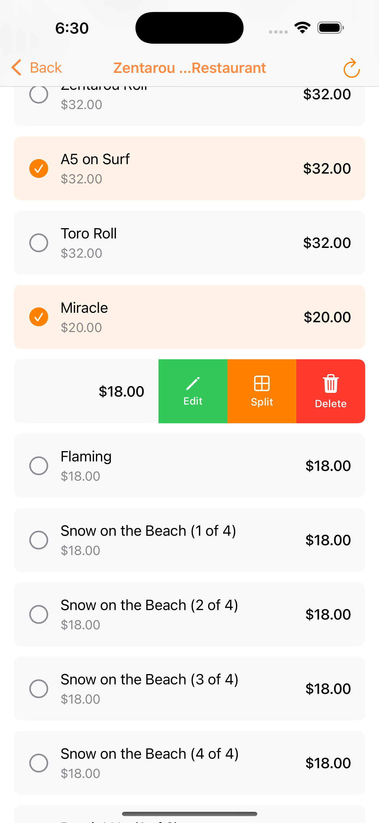 Boris item split action